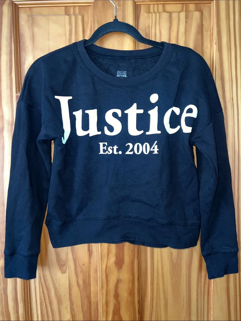 Justice Black Crewneck with White Logo